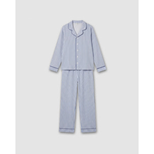 Pijama largo camisero algodón raya hermes azul marino
