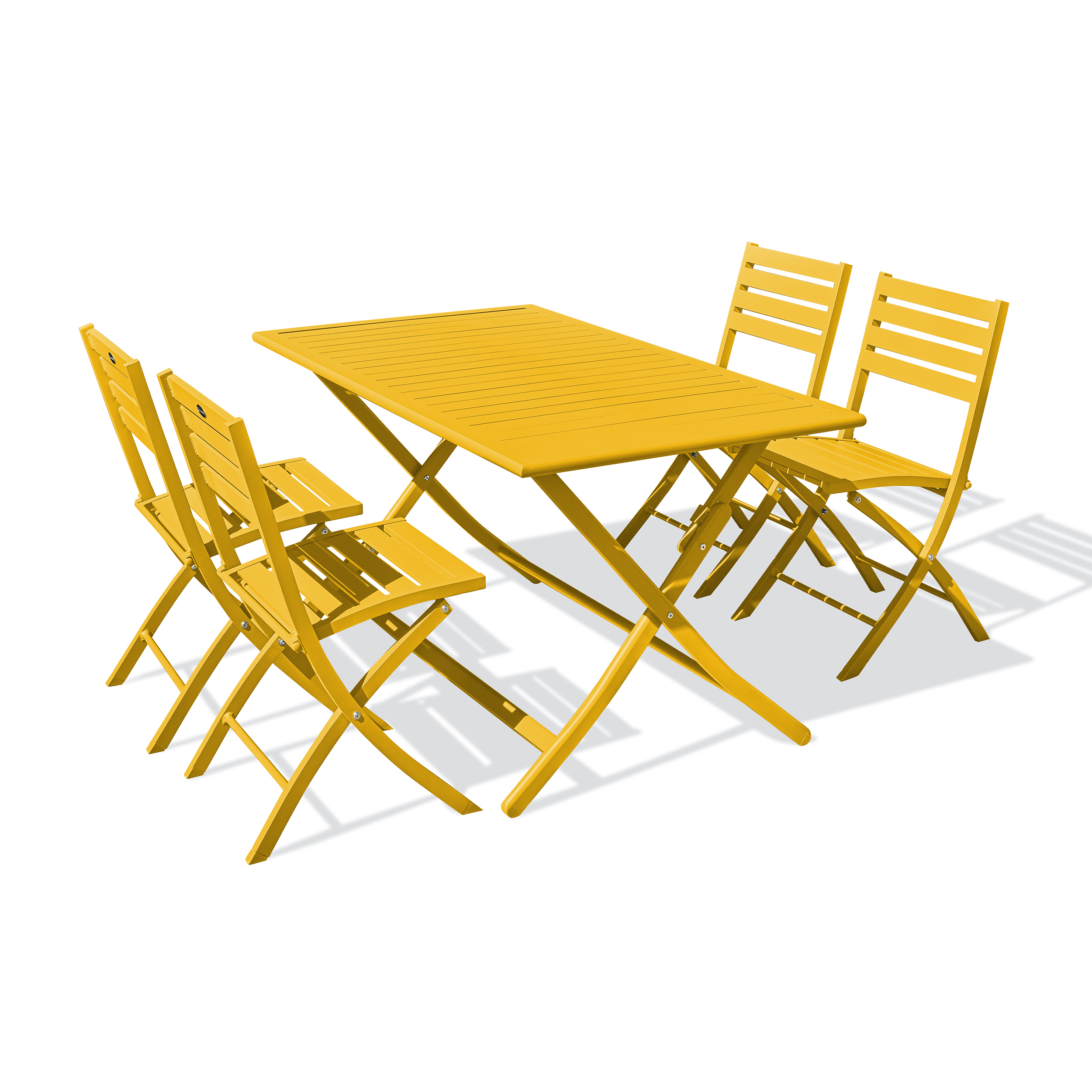 MARIUS - Ensemble repas de jardin 4 places en aluminium moutarde