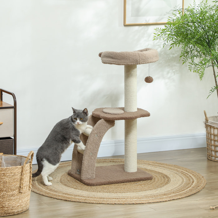 Árbol Rascador para Gatos Altura 88 cm Árbol para Gatos Torre para Gatos con Nido Plataformas Bola Colgante Escalera y Poste de Sisal Café