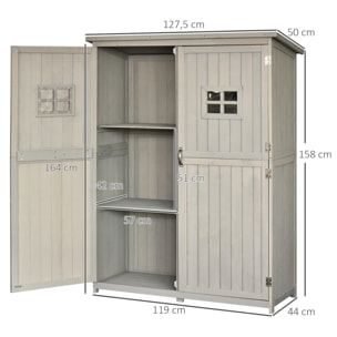 Cobertizo de Madera Caseta Jardín con Estantes Ventanas 127,5x50x164 cm Gris