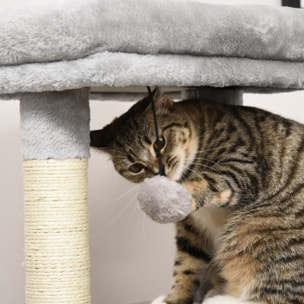 Arbre à chat griffoirs sisal naturel et massant grande niche plateforme panier jeu boule suspendue peluche gris