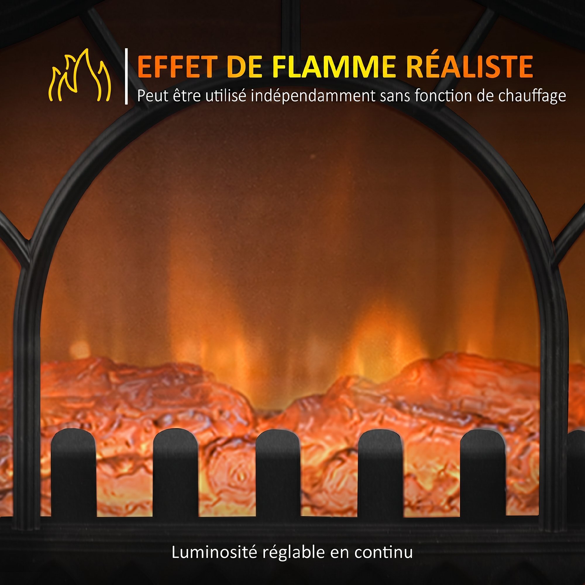 Cheminée électrique poêle style rétro thermostat 1000-2000W noir