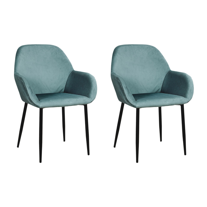 Fauteuil Giulia Bleu Canard Velours Cotele - Lot De 2