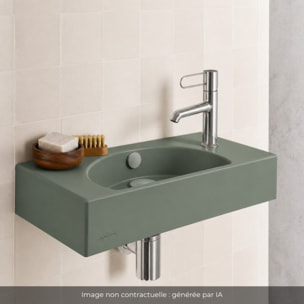 Lave-mains compact 50 cm Odéon Rive Gauche 1 trou de robinetterie à droite Kaki satiné avec bonde