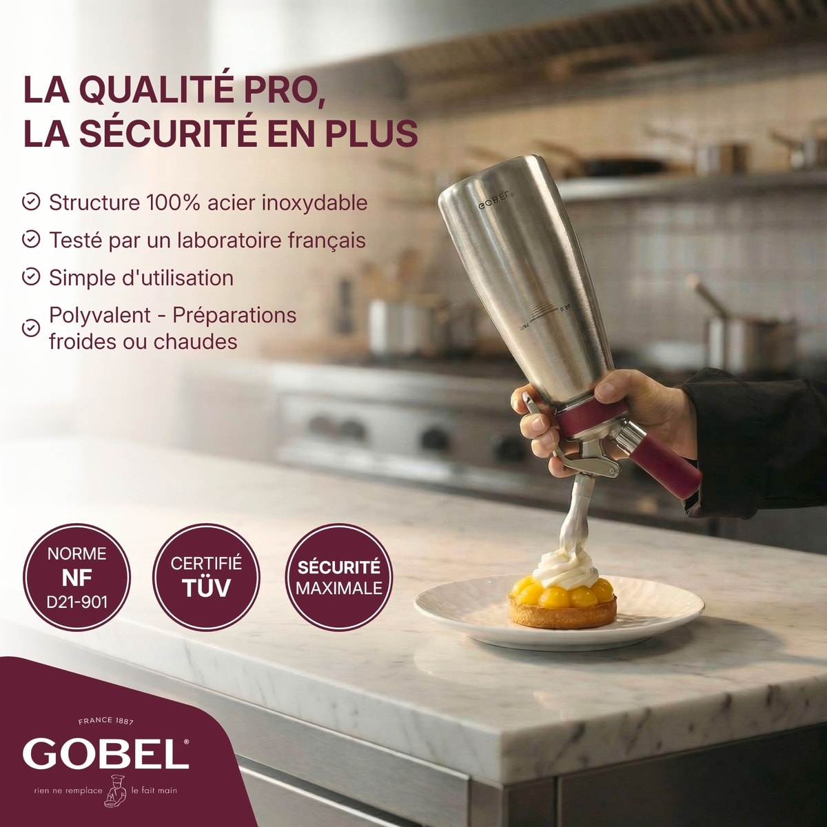 Siphon professionnel inox GOBEL - cuve inox - tête inox - 0.5L