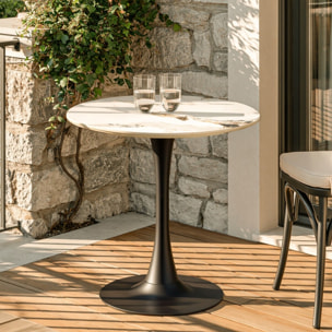 ICARE - Ensemble n°3: table bistrot D70cm en céramique marbré clair