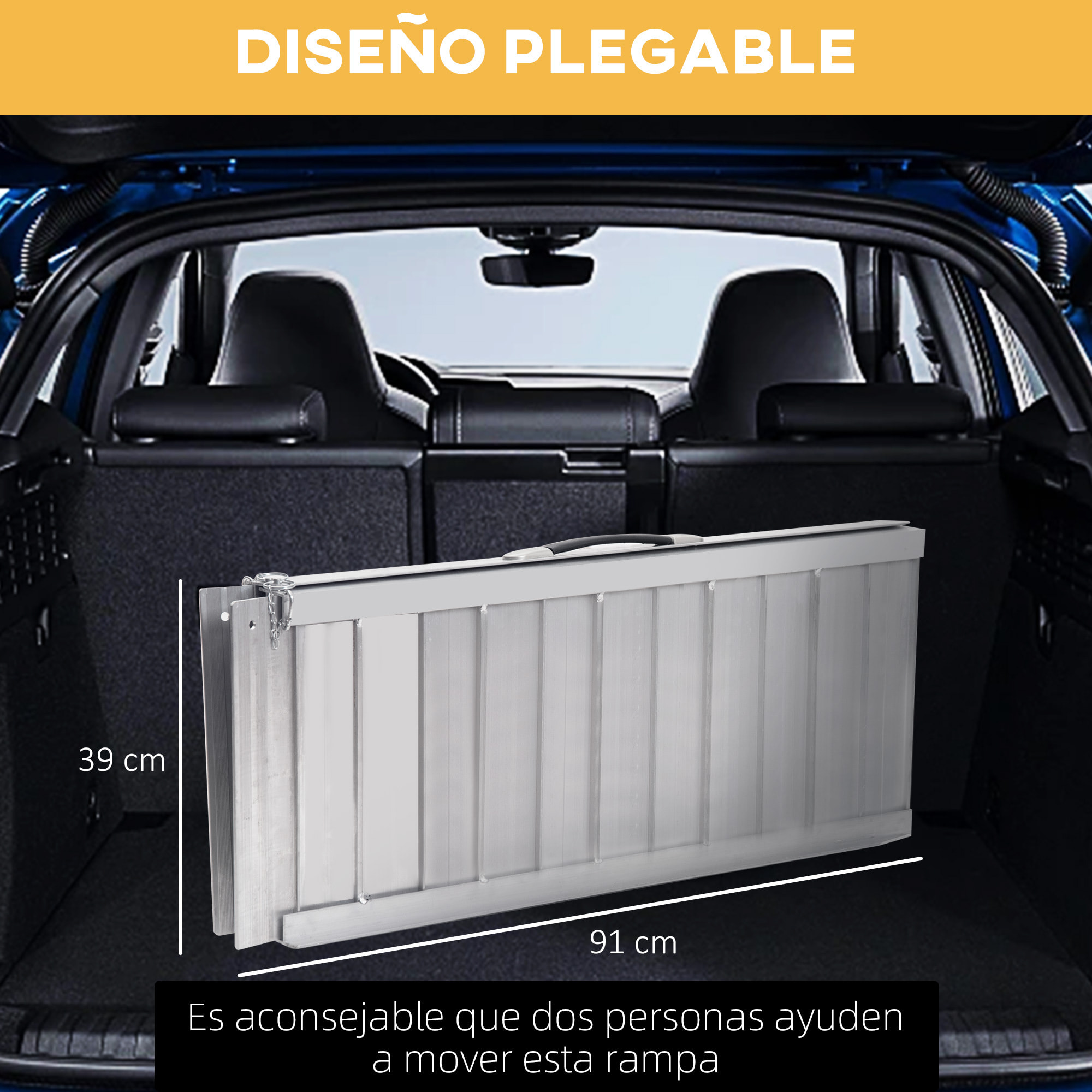 Rampa para Sillas de Ruedas Plegable, 91 cm, Carga 270 kg, Rampa Portátil de Aluminio Antideslizante con Bordes de Seguridad y Asa, para Escaleras, Puertas, Discapacitados