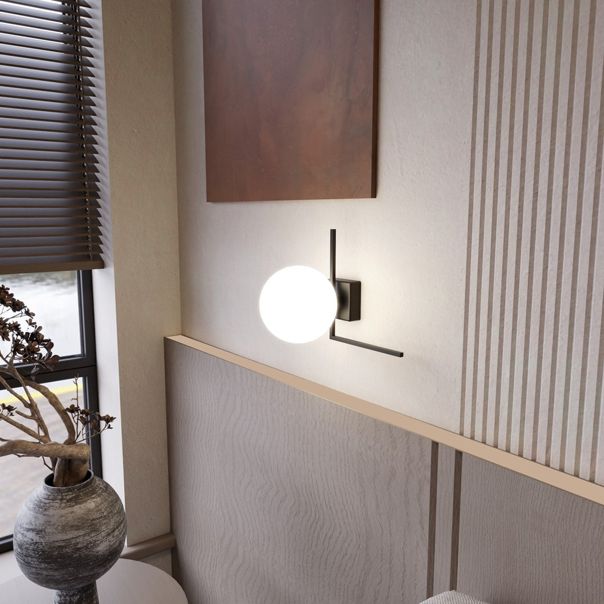 Lampada da soffitto IMAGO in acciaio nero e vetro opale