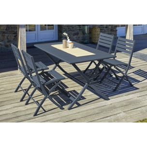 MARIUS - Ensemble repas de jardin 4 places en aluminium gris anthracite