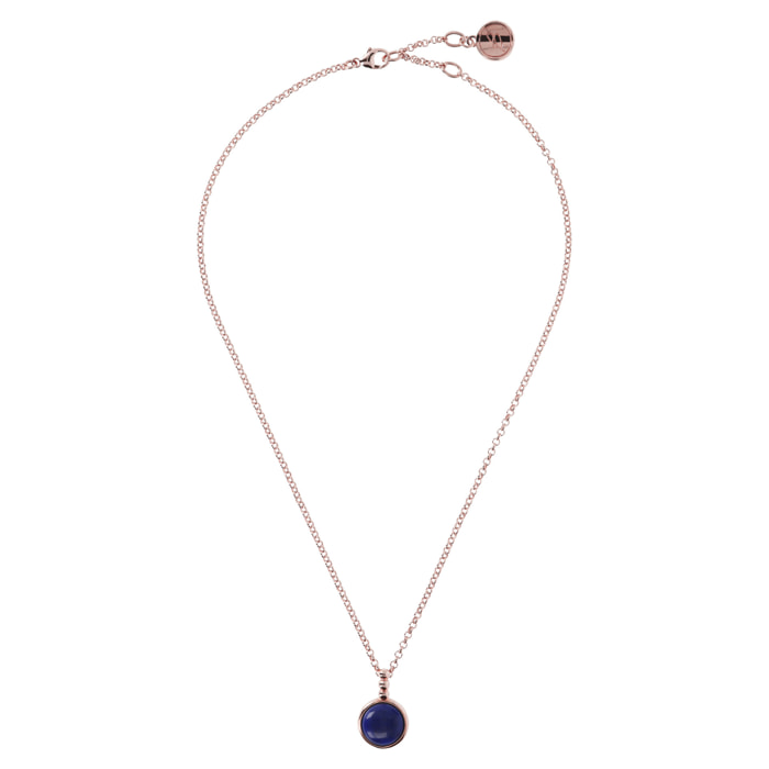 Collana con Pendente con Pietra Naturale Lapislazzuli Placcata Oro Rosa 18kt