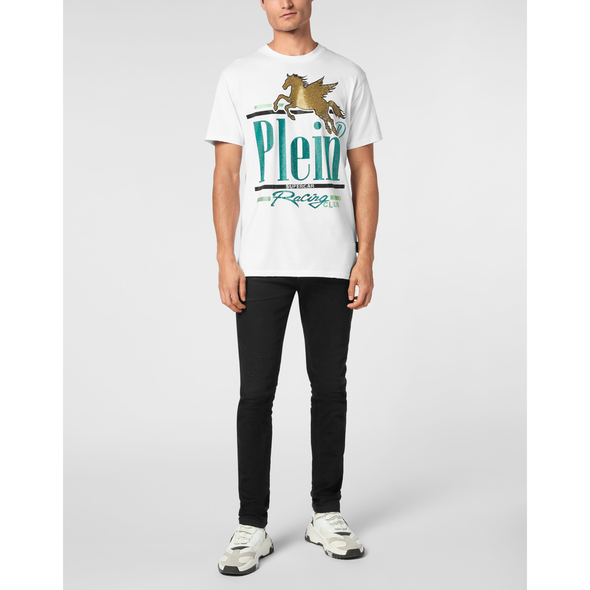 PHILIPP PLEIN Camiseta de cuello redondo y manga corta RACING