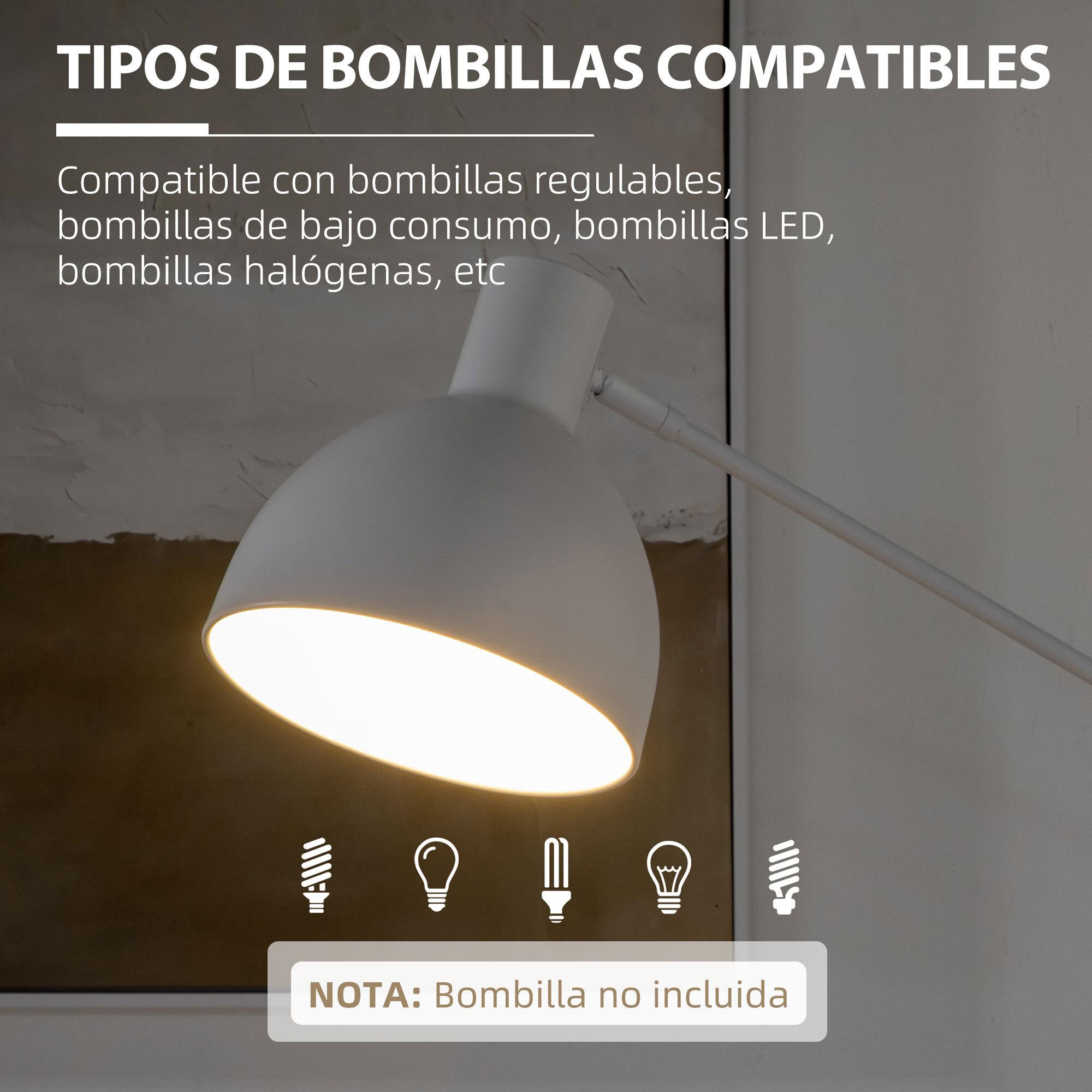 Lámpara de Pie Industrial Casquillo E27 Máx. 40W Lámpara de Lectura de Pie con Brazo Oscilante Altura Ajustable Pantalla Giratorio 90° para Salón Dormitorio Oficina Ø30x131-155 cm Blanco