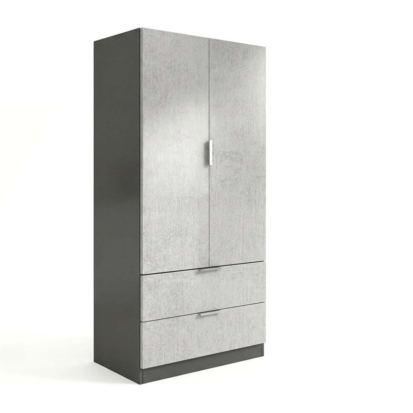 Armario de 2 puertas y 2 cajones en gris grafito y gris cemento 81,5x180 cm Lark Gris Grafito - Gris Cemento