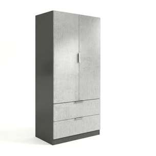 Armario de 2 puertas y 2 cajones en gris grafito y gris cemento 81,5x180 cm Lark Gris Grafito - Gris Cemento
