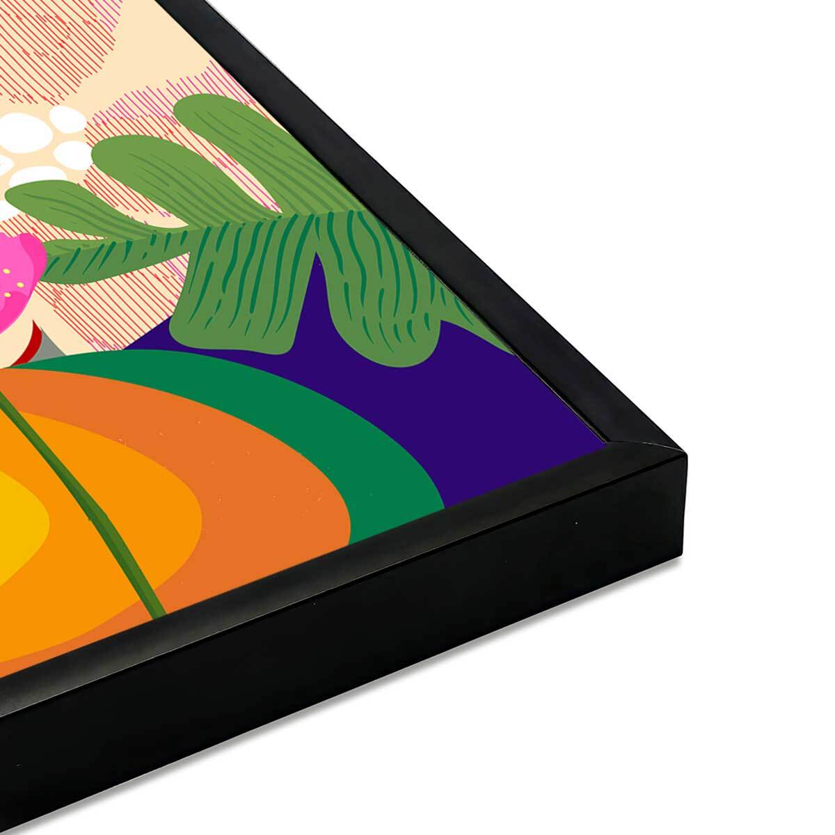 Affiche encadrée fleurs fond bleu nuit Affiche + cadre en métal - Noir