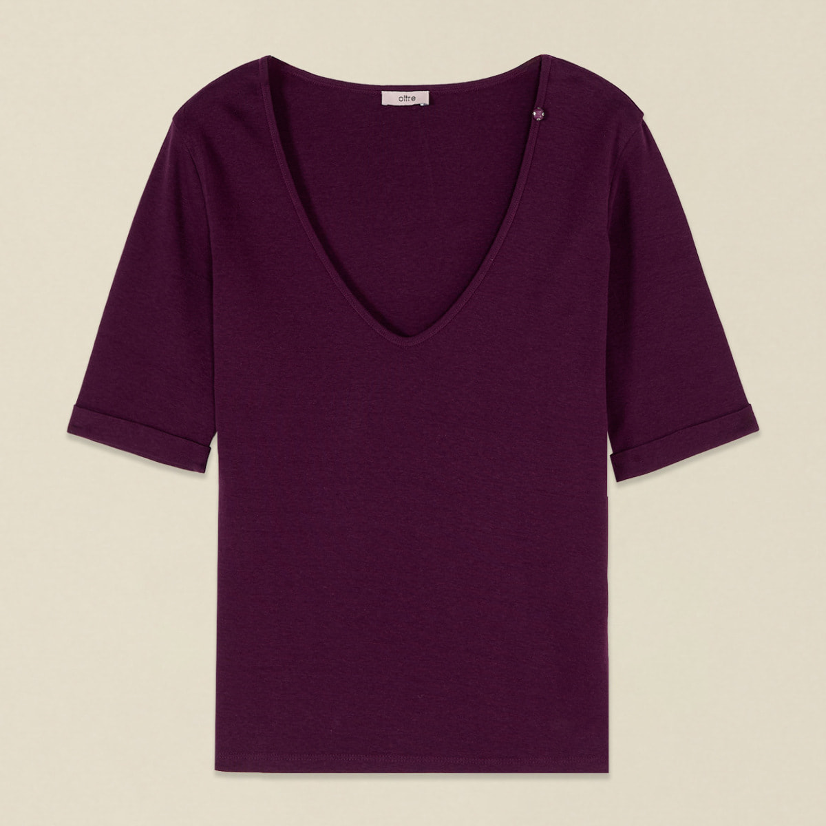 Oltre - Camiseta con escote en V y mangas slim - Violeta
