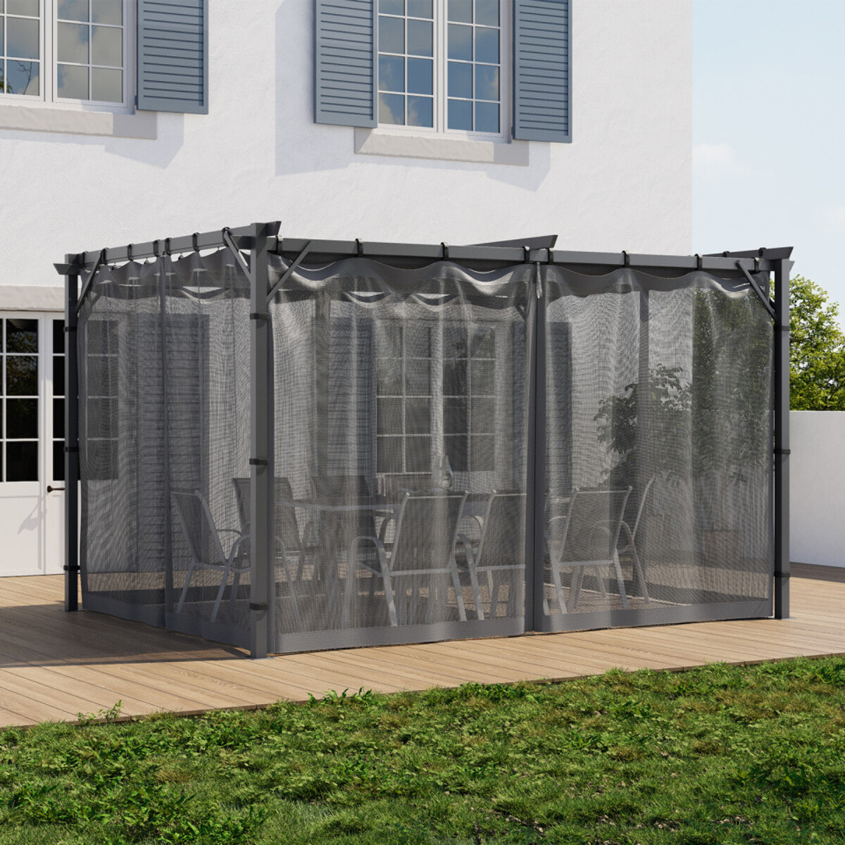 Moustiquaires pour pergola Marina 3x4m avec crochets de fixation - lot de 4