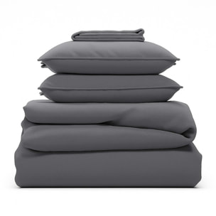Parure de lit unie - taie 60x60 cm | 100 % polyester | Gris ardoise | Douce et respirante