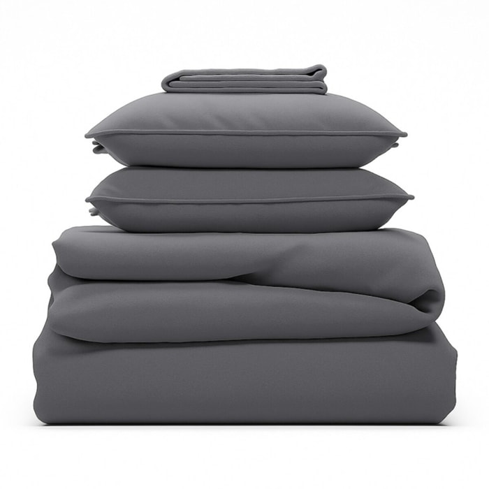 Parure de lit unie - taie 60x60 cm | 100 % polyester | Gris ardoise | Douce et respirante