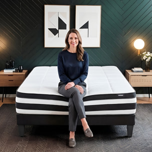 Ensemble Matelas Fontainebleau & Sommier KIT15, 25 cm, Ressorts Ensachés et Mousse polyuréthane, technologie Tri-Lattes, Soutien Ferme