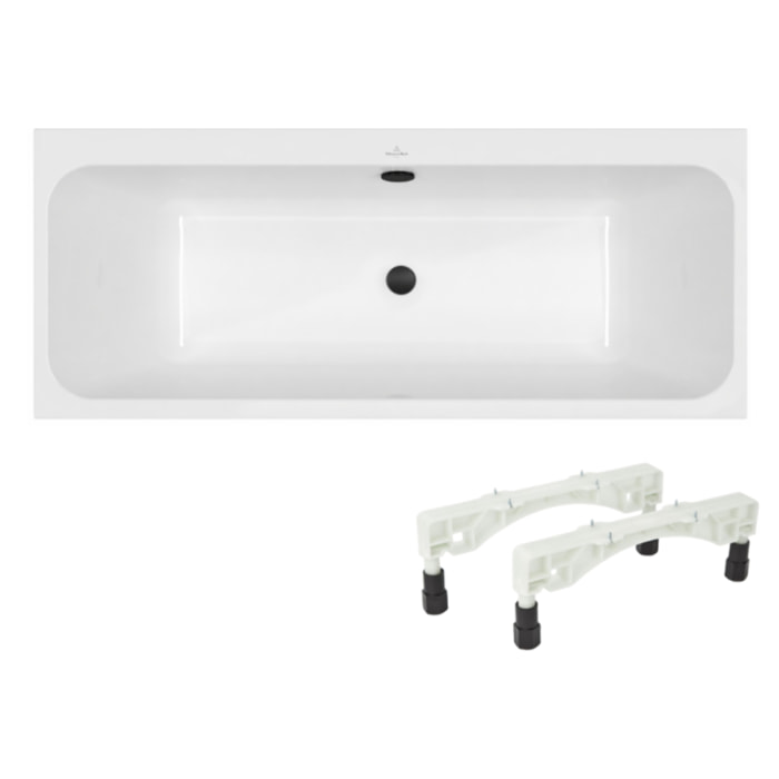 Baignoire droite 170 x 75 VILLEROY & BOCH Architectura + Pieds + Vidage de baignoire WIRQUIN noir