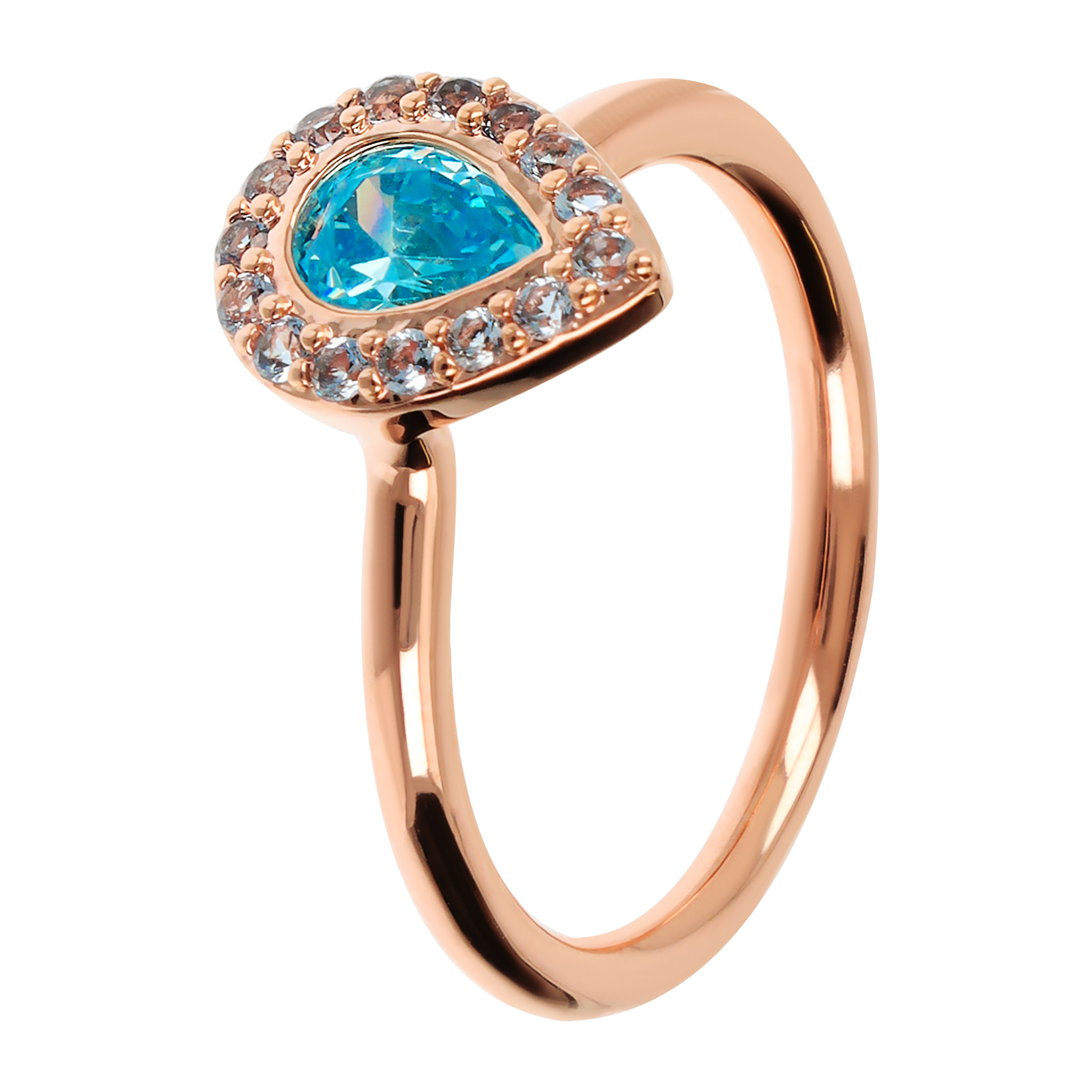 Anello Solitario con Goccia in Cubic Zirconia Blu