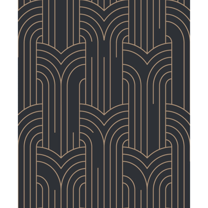 Papier peint géométrique Art Déco noir et or
