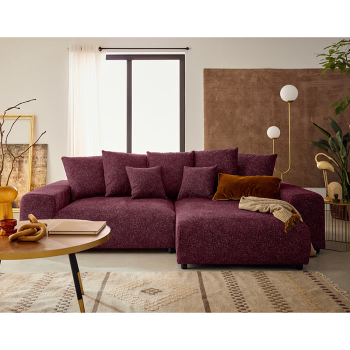 Spice - canapé d'angle réversible 4 places convertible avec coffre en tissu moucheté - Prune
