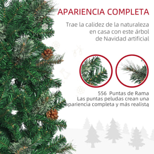 Árbol de Navidad Artificial 195 cm Árbol de Navideño de 556 Ramas Árbol de Navidad Estrecho Forma de Lápiz con 25 Piñas Base Plegable Verde