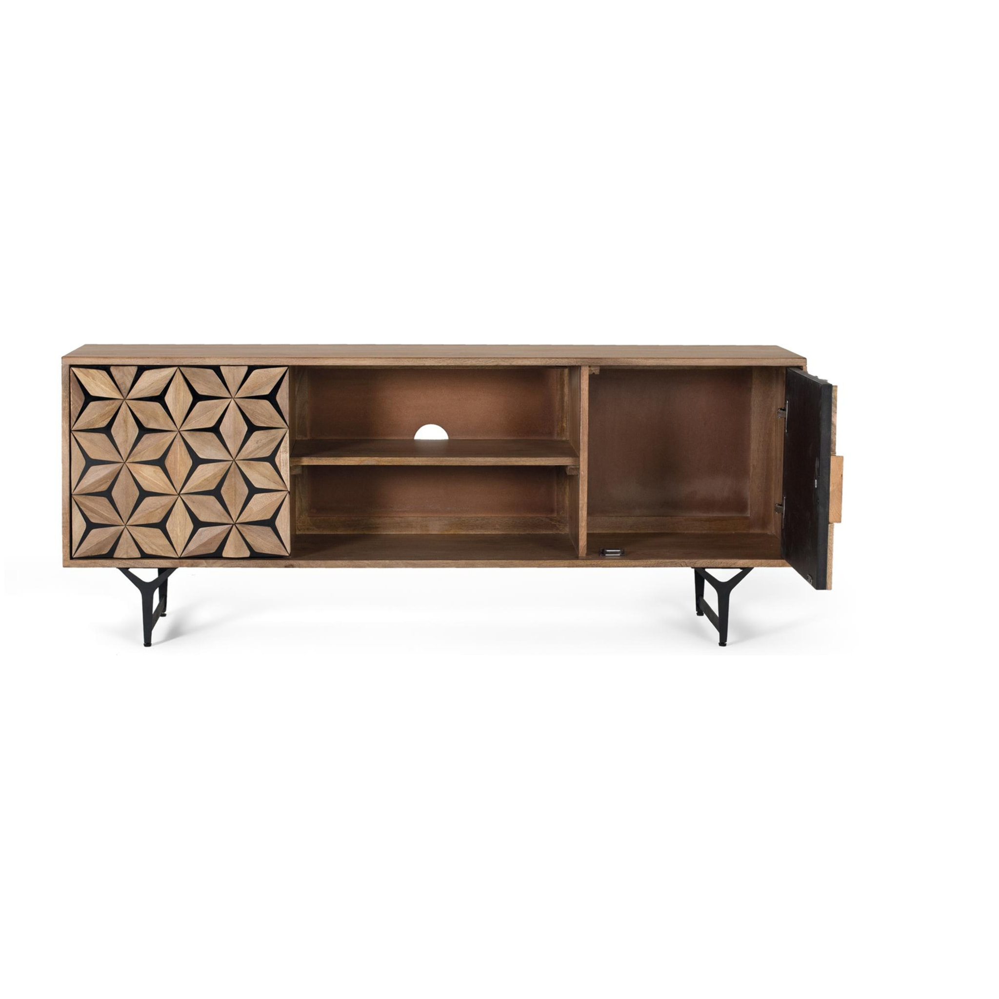 Mueble TV de Madera de Mango 147 Cm Estilo Contemporáneo Geométrico
