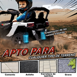 Coche Eléctrico para Niños 12V, Coche de Batería UTV con 2 Motores, Control Remoto 2,4G, 3-5 km/h, Suspensión Trasera, Faros, Música, para Niños de 3-5 Años, Blanco