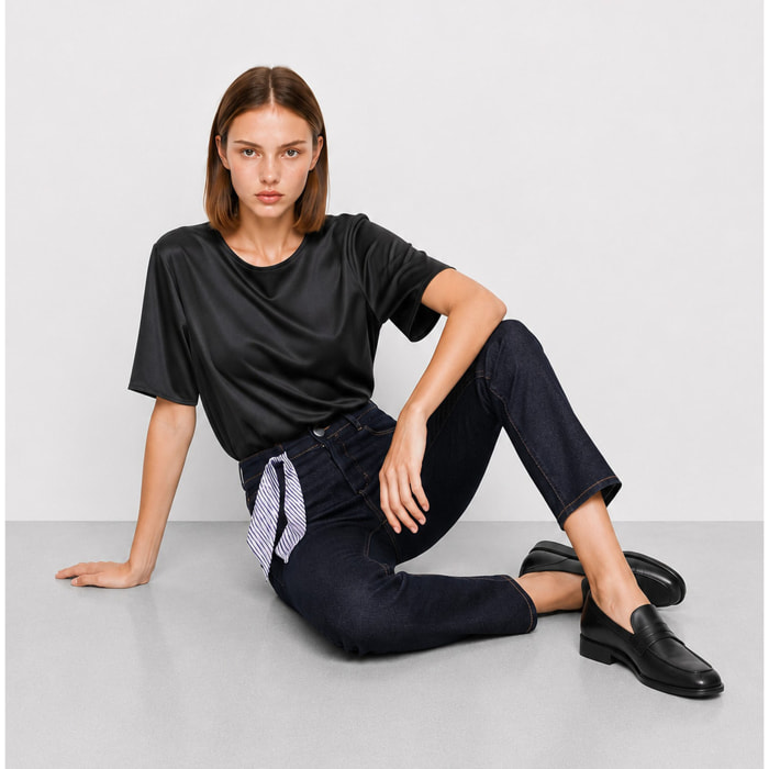 Kocca - Pantaloni in denim a vita alta con cintura a righe Donna