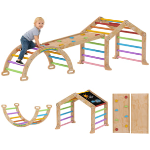 Triangle d'escalade enfant pliable 9 en 1 - aire de jeu enfant - bois naturel multicolore