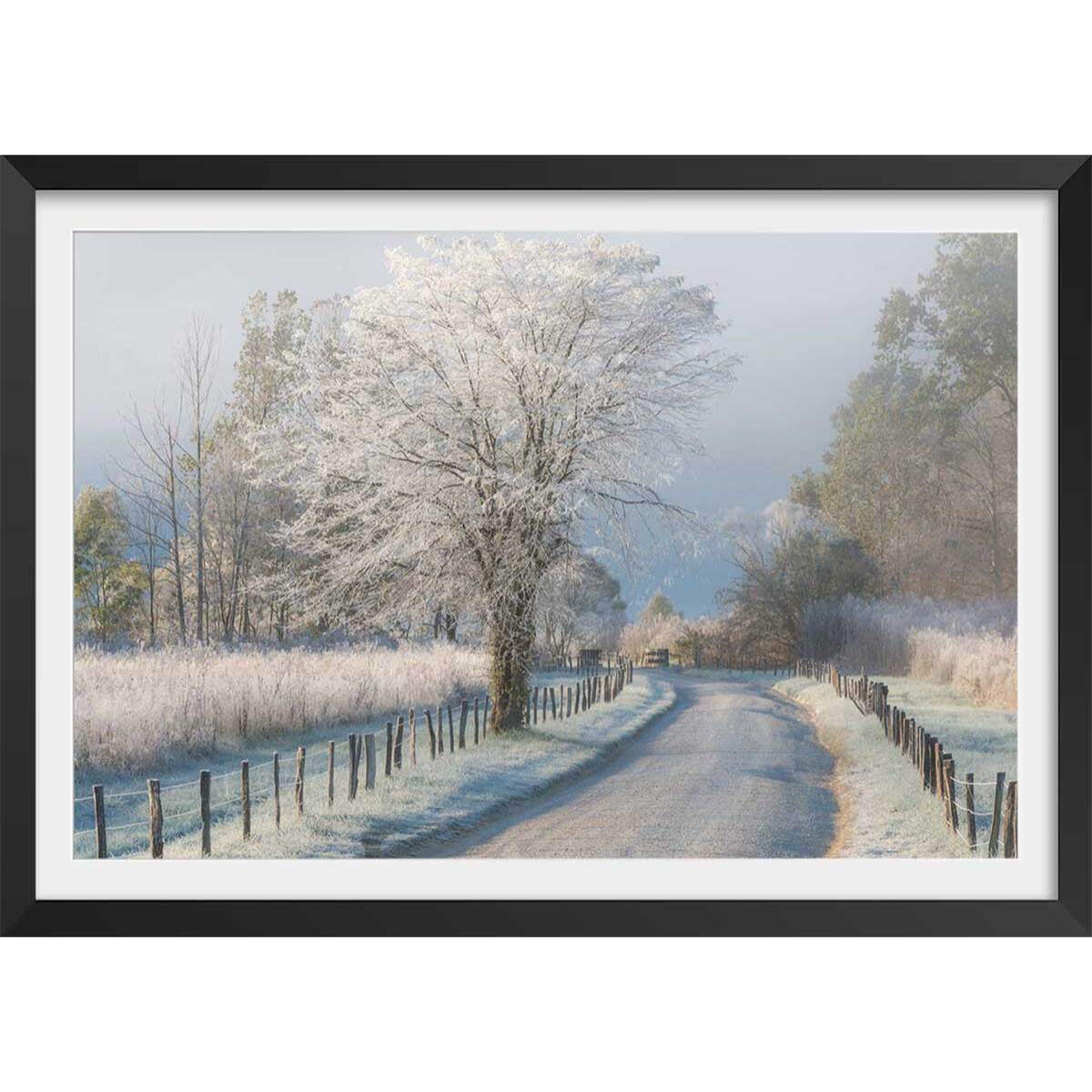 Affiche paysage Un matin glacial Affiche + cadre en bois - Noir