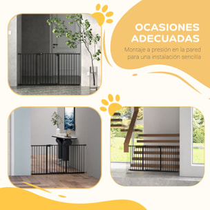 Barrera de Seguridad Extensible para Puertas y Escaleras Barrera para Perros con Cierre Automático y Sistema de Doble Bloqueo Metal 74-147,5x76,2 cm Negro