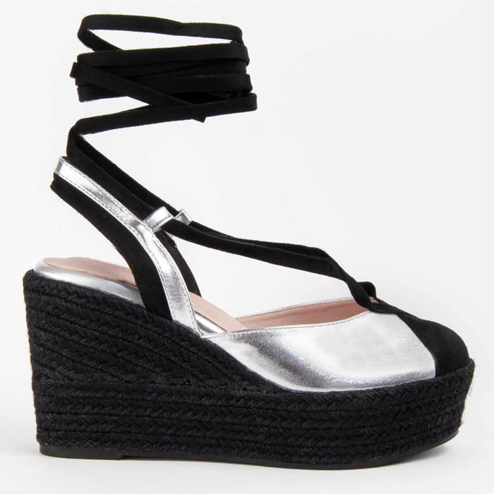 Alpargata De Cuña - Plateado - Altura: 8 Cm