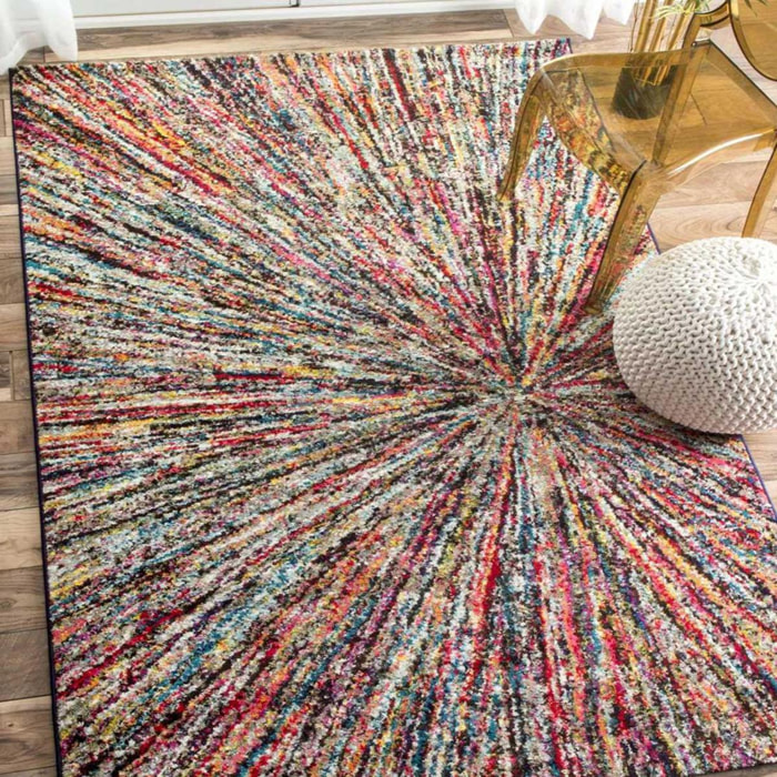 Tapis Gepa aux motifs géométriques destructurés multicolores