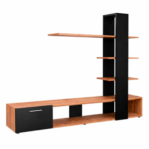 Parete Attrezzata Soggiorno Mobile Tv Ripiani Mensola Moderno Living Arredo Contemporaneo Contenitore Vani Salvaspazio 190x152x35 Cm Rovere E Nero