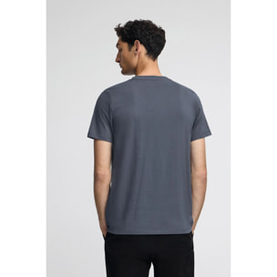 Maglietta blu denim a girocollo e ricamo Rigby Go