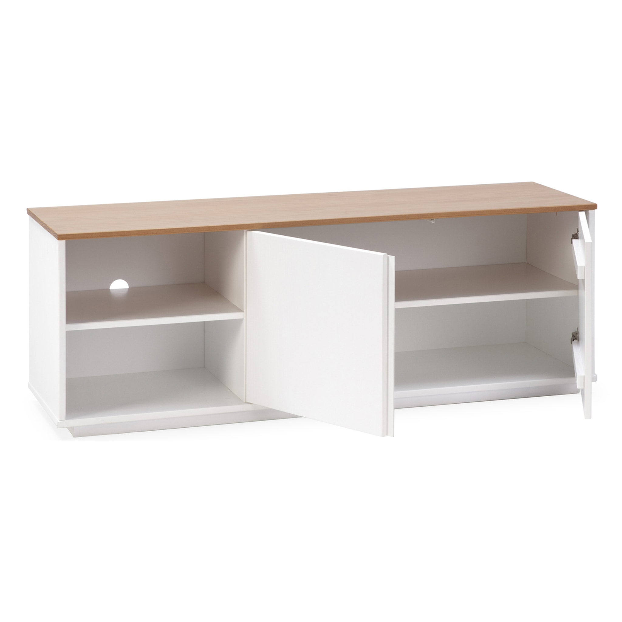 Mueble TV Bob 2 Puertas 2 Huecos Blanco/Roble, Madera Maciza