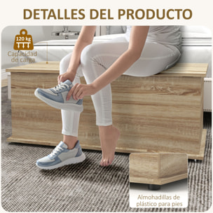 Baúl de Almacenaje, Banco de Almacenaje con Bisagra de Seguridad, Estilo Moderno, para Pasillo, Dormitorio, Salón, 100x40x40 cm, Roble