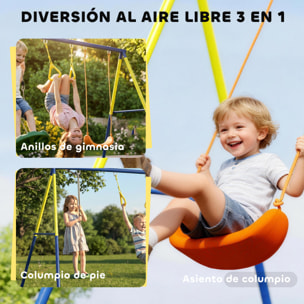 Columpio Infantil 3 en 1, Columpio para Niños Clásico, de Pie, Aros de Gimnasia, Carga 150 kg, para Interior, Exterior, para Niños de 3 a 8 Años, Multicolor