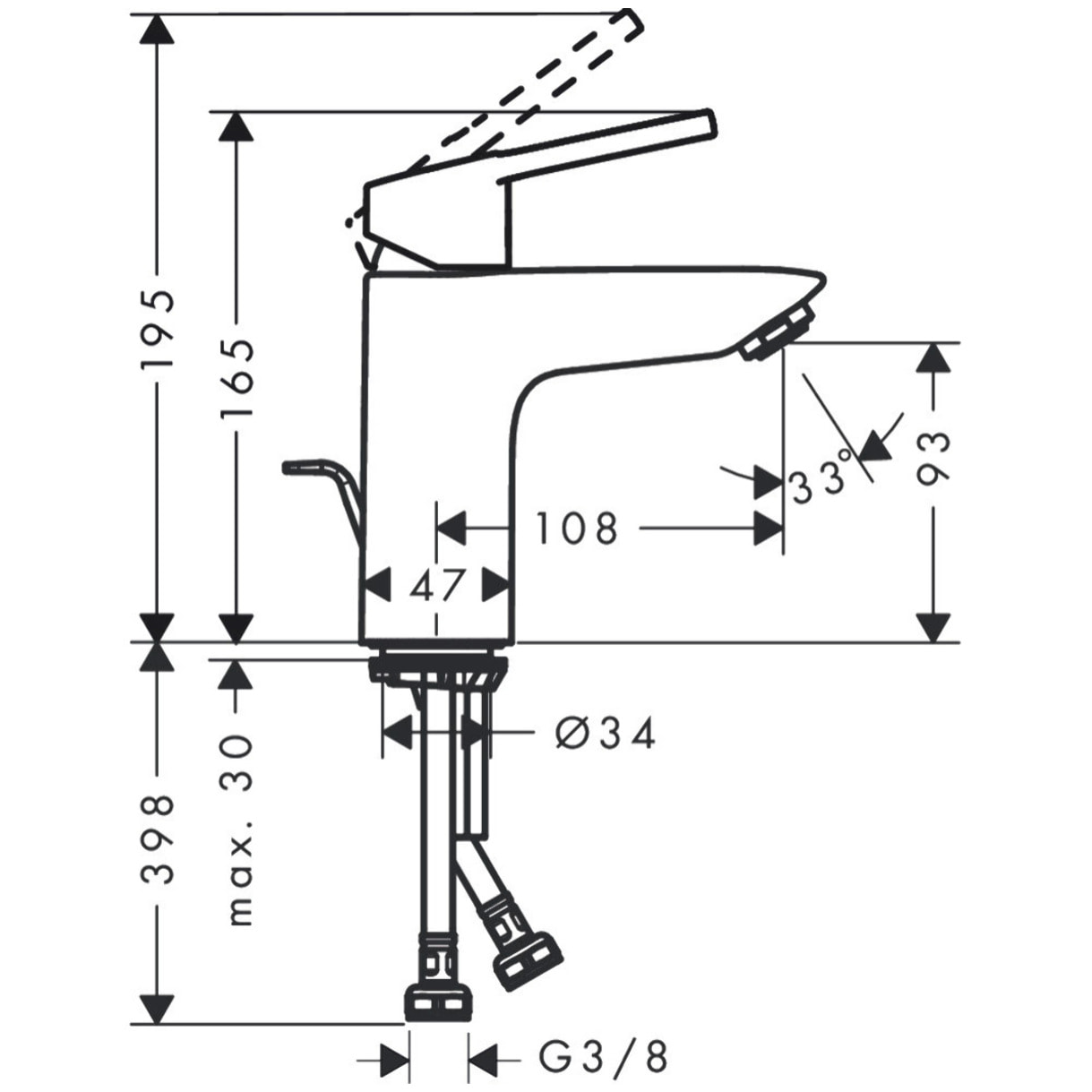 Mitigeur lavabo Logis Loop 100 Eco CH3 CoolStart avec tirette et vidage