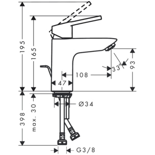 Mitigeur lavabo Logis Loop 100 Eco CH3 CoolStart avec tirette et vidage