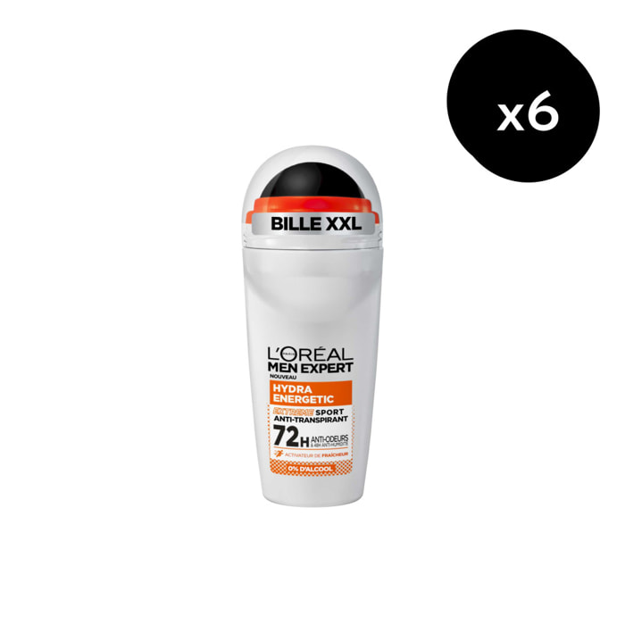 Lot de 6 - L'Oréal Men Expert Hydra Energetic Déodorant Bille Anti-Transpirant Extreme Sport - 50ml