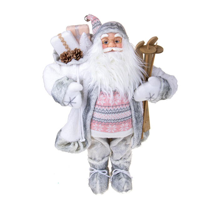 Babbo Natale H.45 Cm Con Sci - Pezzi 1 - 22X45X17cm - Colore: Bianco - Bianchi Dino - Articoli Natalizi