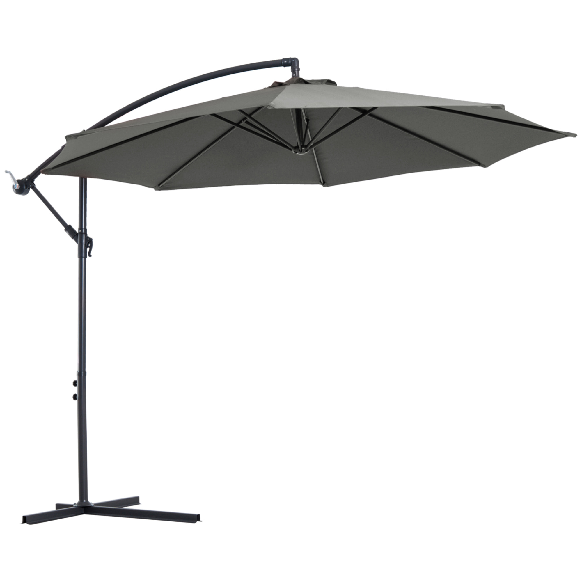 Sombrilla de Jardín Ø300x250 cm Parasol Excá©ntrico Inclinable con Manivela Base Cruzada y Soporte de Acero Protección Solar para Terraza Exterior Gris
