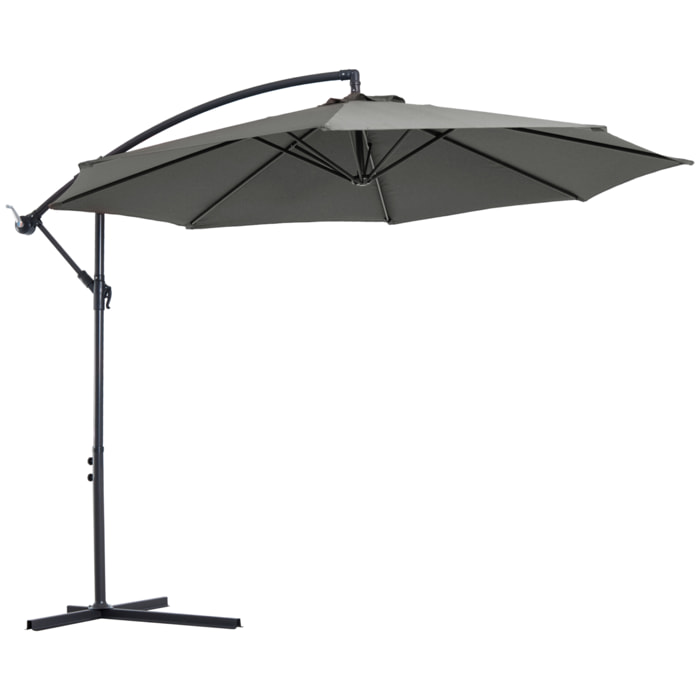 Sombrilla de Jardín Ø300x250 cm Parasol Excá©ntrico Inclinable con Manivela Base Cruzada y Soporte de Acero Protección Solar para Terraza Exterior Gris