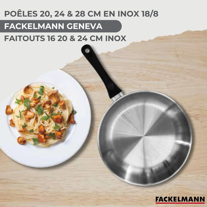 Batterie de cuisine 3 poêles 20/24/28 cm et couvercles, 3 faitouts 16/20/24 cm et 6 ustensiles Fackelmann Geneva