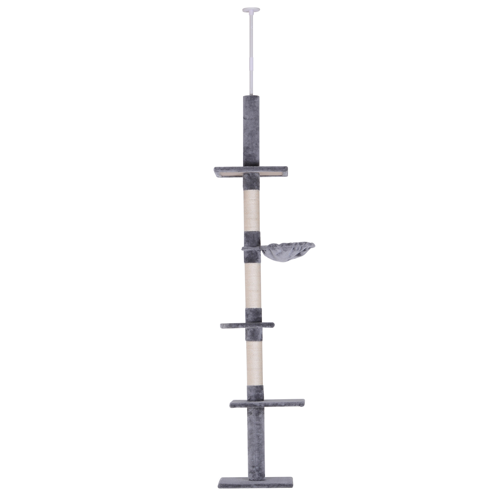 árbol para Gatos de Felpa y Sisal 40x34x230-260cm Gris